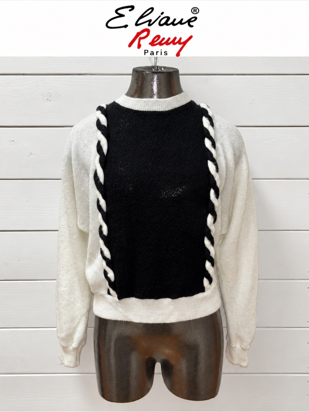 ÉLIANE REMY PARIS – Vintage Black & Cream Sweater – Estimated Size S